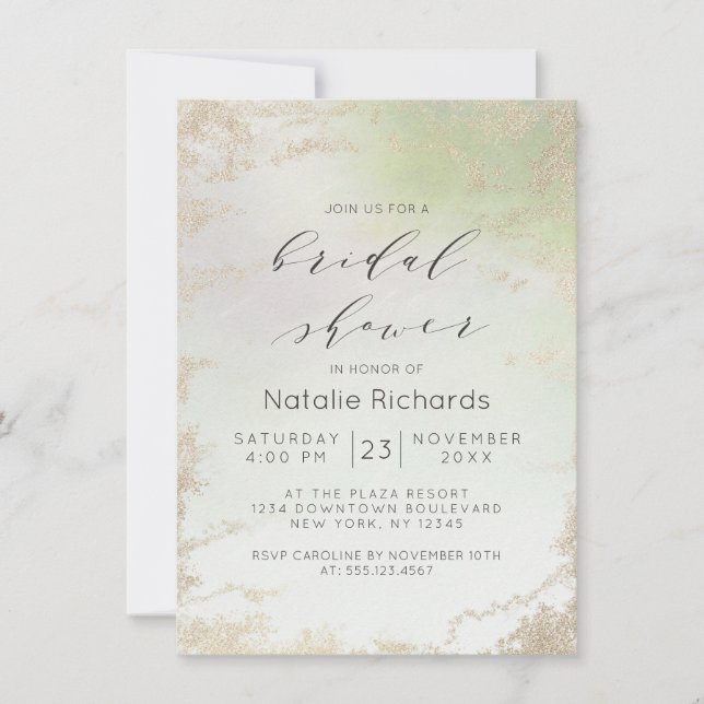 Invitación Ombre Spring Green Relieve metalizado dorado Froda (Anverso)