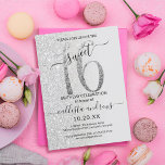 Invitación Ombre Sweet, Purpurina de Plata Rosa Girly Moderno<br><div class="desc">Esta dulce y dulce moda de dieciséis años es perfecta para el día especial de tu hija adolescente. Cuenta con un purpurina de plata brillante impreso en falso, grande, "16", encima de un simple fondo de color gris claro y purpurina de plata falso en los lados del degradado. Es sencillo,...</div>