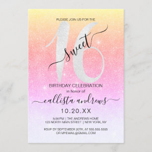Invitación Ombre Sweet, Purpurina del arcoiris espumoso, 16