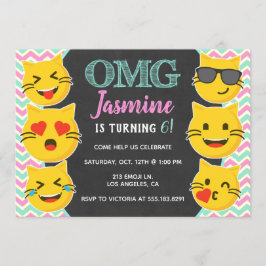 Invitación OMG Chica de Emoji de Gatos Cumpleaños