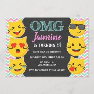 Invitación OMG Chica de Emoji de Gatos Cumpleaños