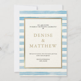 Invitación Omphalodes Franja de Acuarela Azul y Letra Dorada