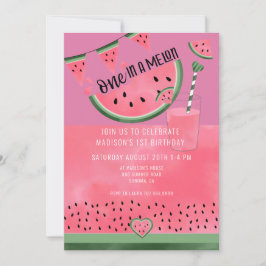 Invitación On In A Melon Watercolor sandía Primer Cumpleaños
