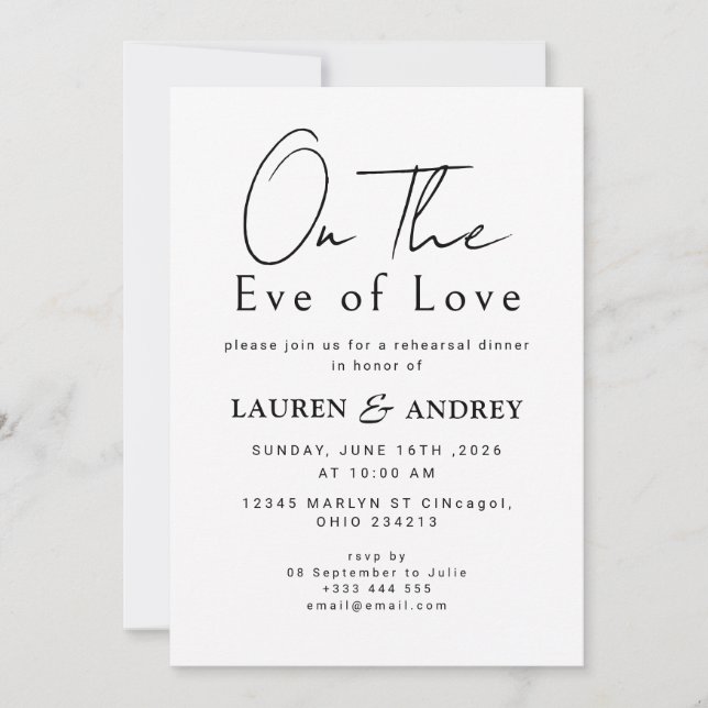 Invitación On the Eve of Love Rehearsal Dinner Invitation (Anverso)