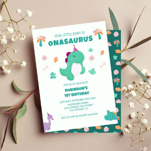 Invitación Onasaurus Pequeño Dinosaurio Primer Cumpleaños
