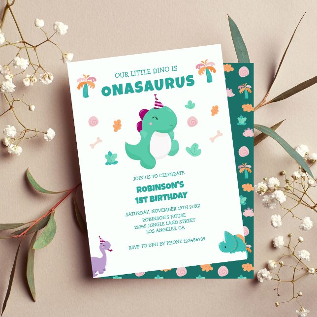 Invitación Onasaurus Pequeño Dinosaurio Primer Cumpleaños (Subido por el creador)