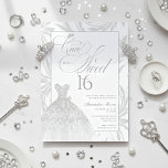 Invitación Once Upon a Sweet 16 Silver Princess Birthday<br><div class="desc">Celebrate her fairytale milestone with this elegant Once Upon a Sweet 16 invitation. Designed with a glamorous silver ball gown dress and soft princess-inspired details, this invitation sets the tone for a magical Sweet 16 celebration. Perfect for modern princess themes, fairytale birthdays, and luxe rose gold parties. Easily personalize all...</div>