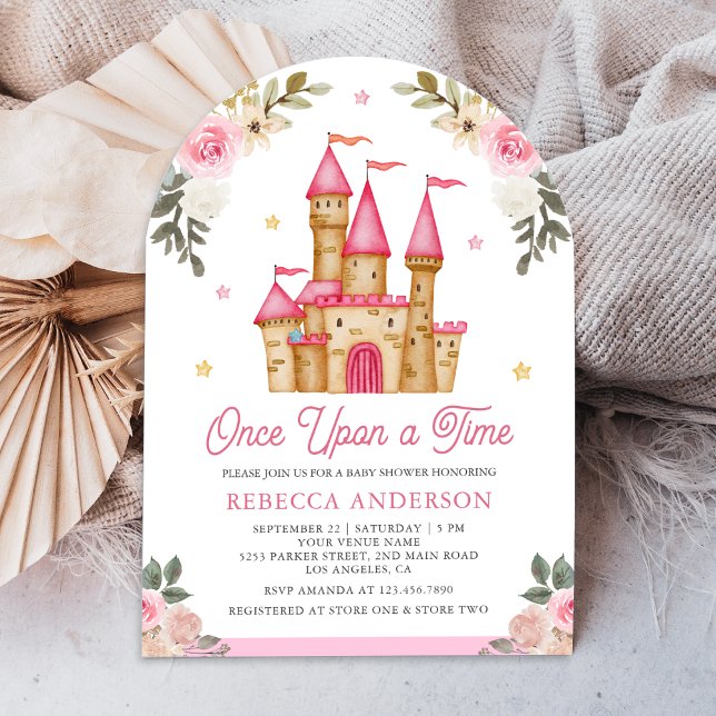 Invitación Once Upon a Time Pink Fairytale Castle Baby Shower (Subido por el creador)