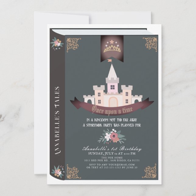 Invitación Once Upon A Time Storybook Black First Birthday (Anverso)