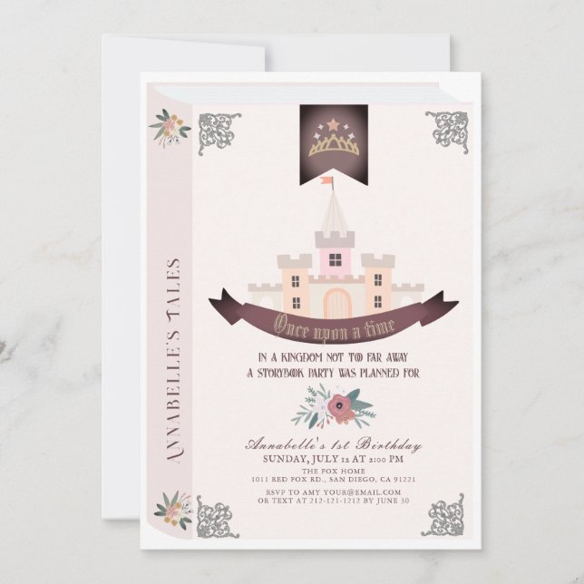 Invitación Once Upon A Time Storybook Pink First Birthday (Anverso)
