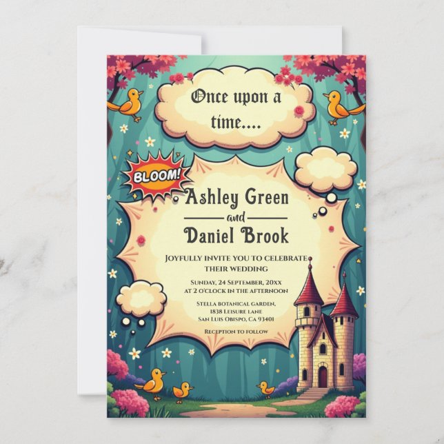 Invitación Once Upon A Time Woodland Castle Fairytale Wedding (Anverso)