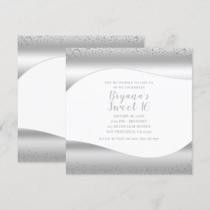 Invitación Onda de Plata Brillo Destello Lujo Glam Dulces 16