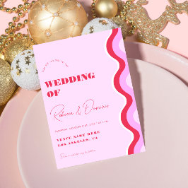 Invitación Onda retro audaz rosa y roja todo en un Boda