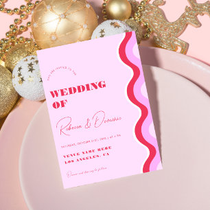 Invitación Onda retro audaz rosa y roja todo en un Boda