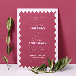 Invitación Onda retro Magenta Guión rosa moderno negrita Boda