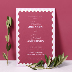Invitación Onda retro Magenta Guión rosa moderno negrita Boda