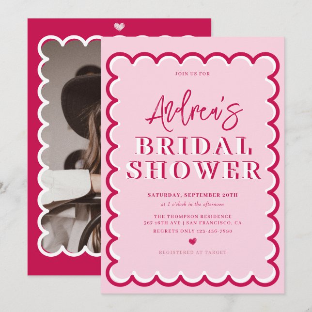 Invitación Onda retro | Whimsical Bridal Shower (Anverso / Reverso)