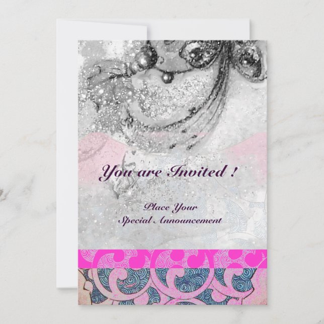Invitación ONDAS ABSTRACTAS, Negro Blanco, Rosa Fuchsia Boda (Anverso)