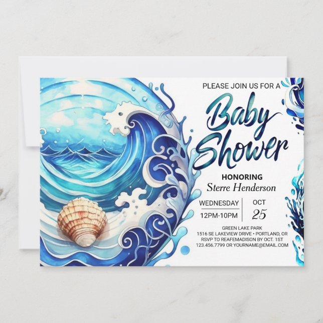 Invitación Ondas Baby Shower imprimible (Anverso)