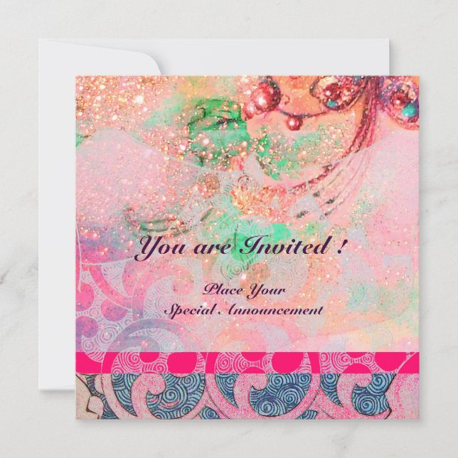 Invitación ONDAS , brillantes chispas doradas rosadas de colo (Anverso)