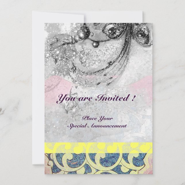 Invitación ONDAS, brillantes destellos negros y blancos azule (Anverso)