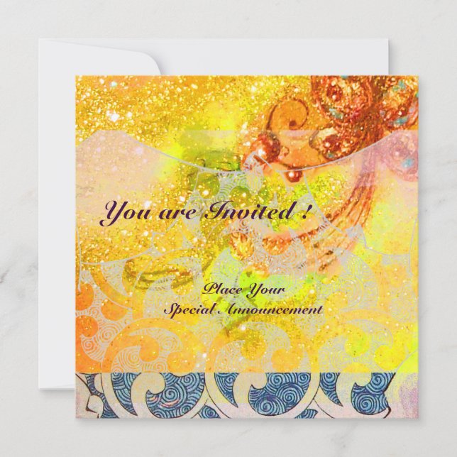 Invitación ONDAS, brillantes destellos rojos marrones amarill (Anverso)