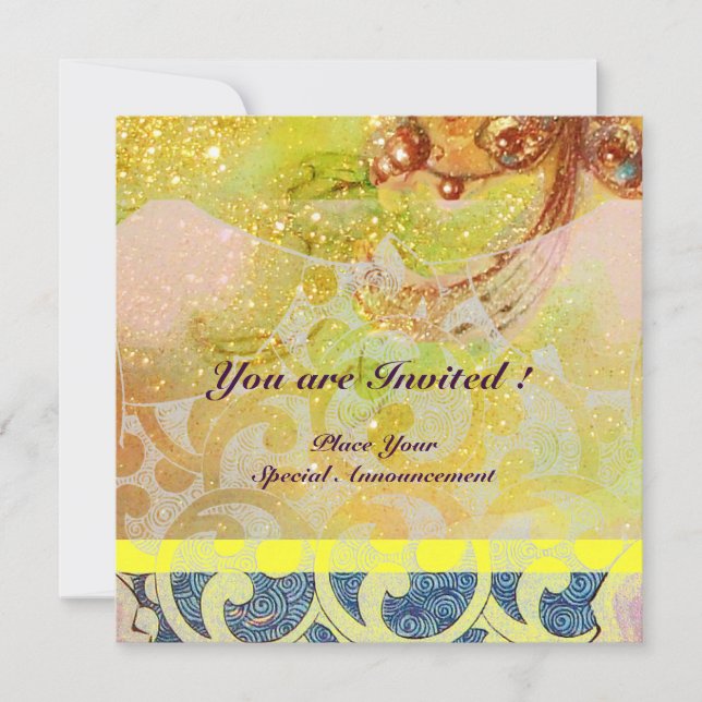 Invitación ONDAS, brillantes destellos rojos marrones amarill (Anverso)
