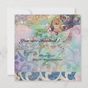 Invitación ONDAS , brillantes destellos rojos violeta azul ro