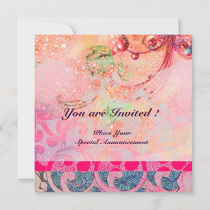 Invitación ONDAS, brillantes destellos violetas azules rosado