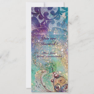 Invitación ONDAS, brillantes destellos violetas azules rosado