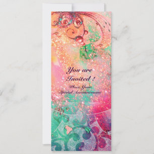 Invitación ONDAS, brillantes rojas verdes azules rosadas dora