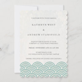 Invitación Ondas con estilo verde + blanco Elegante Boda de p