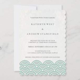 Invitación Ondas con estilo verde + blanco Elegante Boda de p