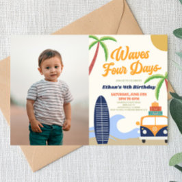 Invitación Ondas cuatro días de surf Board Blue 4Cumpleaños F