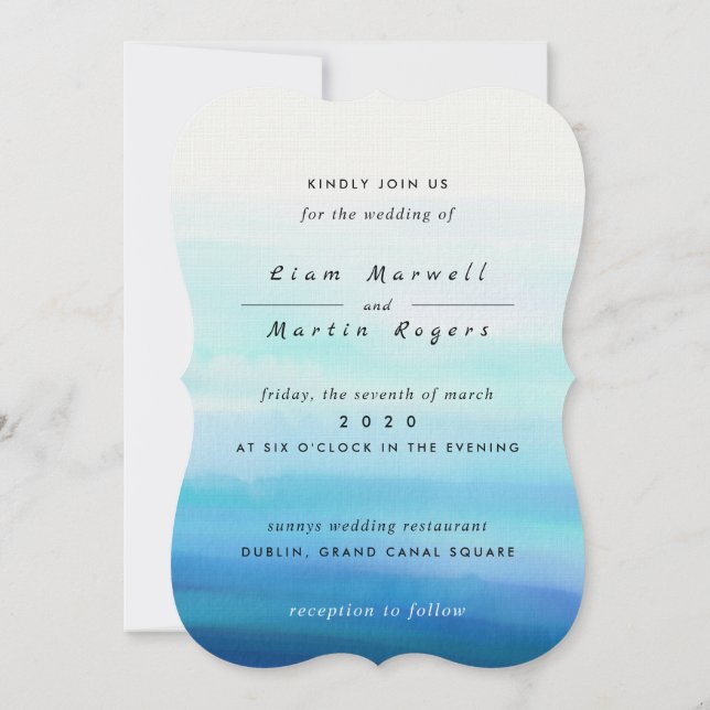 Invitación Ondas de color azul mínimo (Reverso)