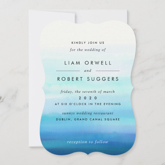 Invitación Ondas de color azul mínimo (Reverso)