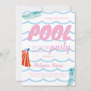 Invitación Ondas de playa de la piscina de cumpleaños de vera