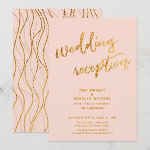 Invitación Ondas doradas y recepción de bodas Rubor con escri