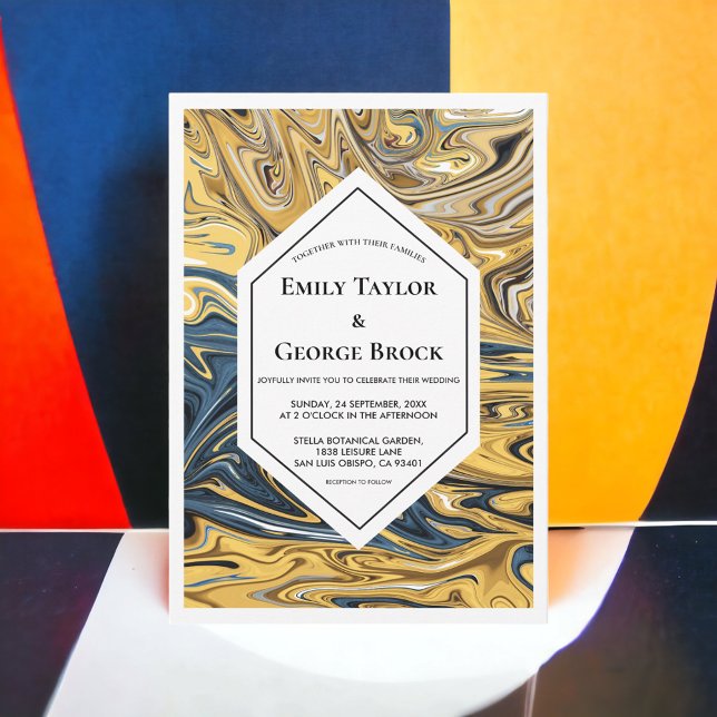 Invitación Ondas Mínimas De Oro Y Negro Resumen Boda De Arte (Subido por el creador)