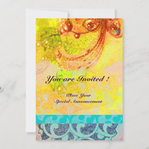 Invitación ONDAS , rojo brillante marrón amarillo azul rosa d