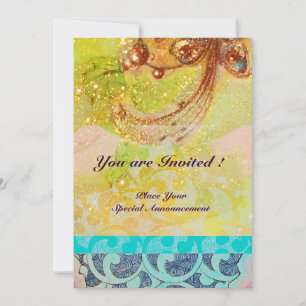Invitación ONDAS , rojo brillante marrón amarillo azul rosa d