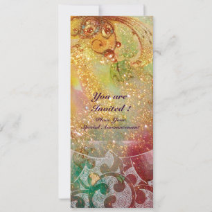 Invitación ONDAS , rojo brillante verde marrón rosa destellos