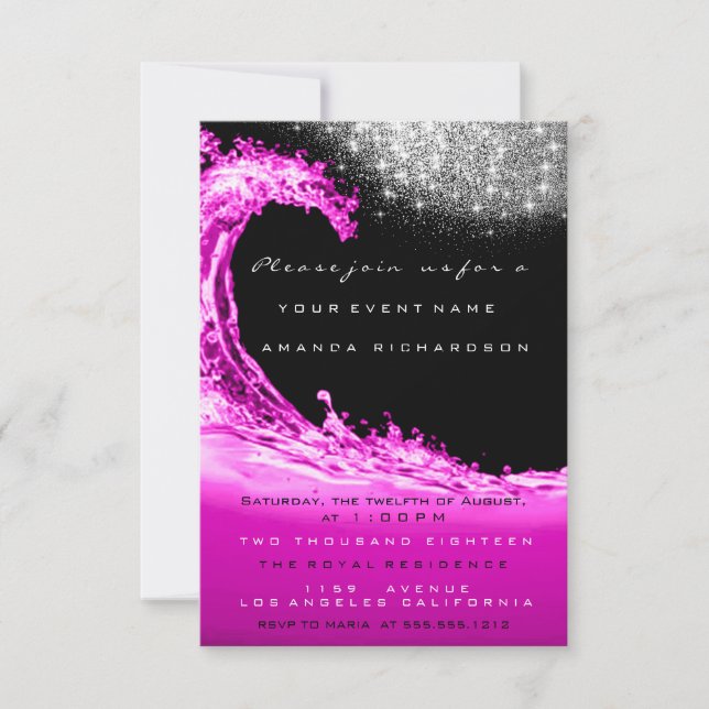 Invitación Ondas Rosa Fuchsia Bridal Shower Moderno Cumpleaño (Anverso)