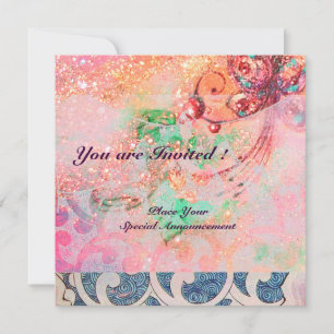 Invitación ONDAS RUBÍ, rojo brillante  azul rosa destellos do