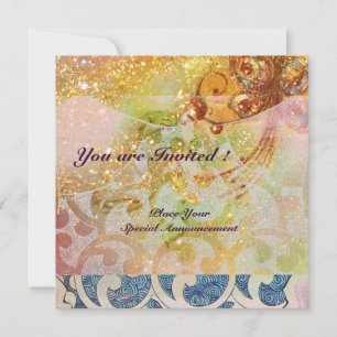 Invitación ONDAS RUBÍ, rojo brillante marrón amarillo azul ro