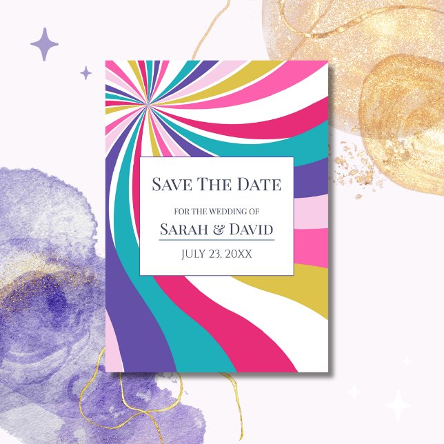 Invitación Ondas únicas retro Pink Save the Date (Subido por el creador)