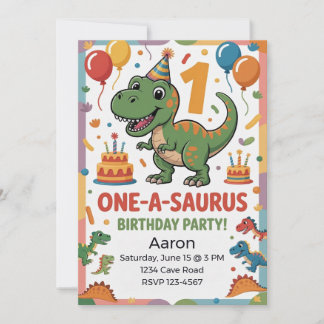 Invitación One-A-Saurus 1er Cumpleaños | Dinosaurio Verde