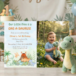 Invitación One-A-Saurus Dinosaur 1st Birthday Photo