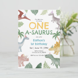 Invitación One A Saurus Dinosaur First Birthday Invitation