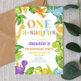 Invitación One A-Saurus Dinosaur Primera Fiesta de Cumpleaños